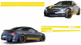 Set Sticker Side Decals & Upper Bonnet Roof Tailgate Matte Yellow suitable for MERCEDES C205 Coupe A205 Cabriolet (2014-up) - COSTICKERC205YE