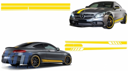 Set Sticker Side Decals & Upper Bonnet Roof Tailgate Matte Yellow suitable for Mercedes C205 Coupe A205 Cabriolet (2014-up)