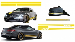 Set Sticker Side Decals & Upper Bonnet Roof Tailgate and Mirror Matte Yellow suitable for MERCEDES C205 Coupe A205 Cabriolet (2014-up) - COSTICKERC205YEMY