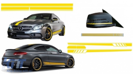 Set Sticker Side Decals & Upper Bonnet Roof Tailgate and Mirror Matte Yellow suitable for Mercedes C205 Coupe A205 Cabriolet (2014-up)