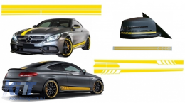 image-33-Set Sticker Side Decals & Upper Bonnet Roof Tailgate and Mirror Matte Yellow suitable for Mercedes C205 Coupe A205 Cabriolet (2014-up)