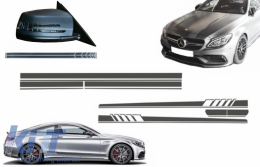 Set Sticker Side Decals & Upper Bonnet Roof Tailgate & Sticker Mirror Dark Grey suitable for MERCEDES C205 Coupe A205 Cabriolet (2014-2016) A45 Design Edition 1 - COCBSTICKERC205DG