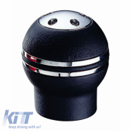 Shift Knob Universal Black/Chrome Round Leather Suitable for Lift Reverse 37067