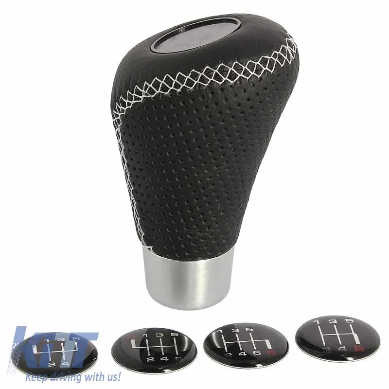 Shift Knob Universal Leather Black With White Stitch Suitable for Normal Reverse 2505GRW