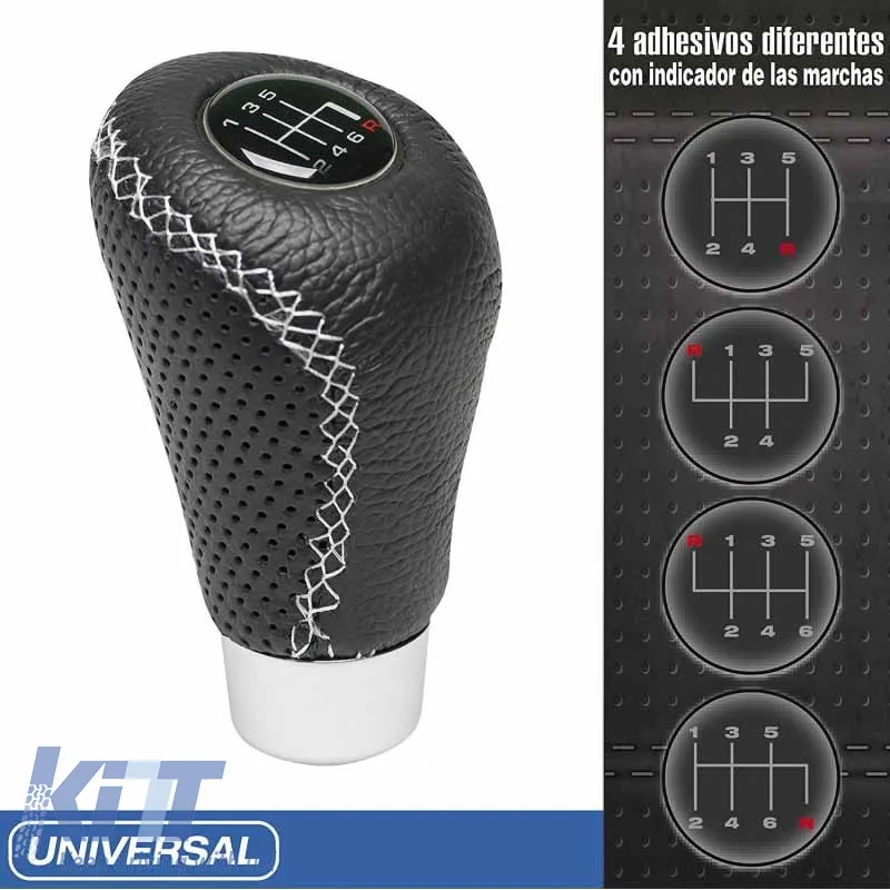 Shift Knob Universal Leather Black With White Stitch Suitable for Normal Reverse 2505GRW