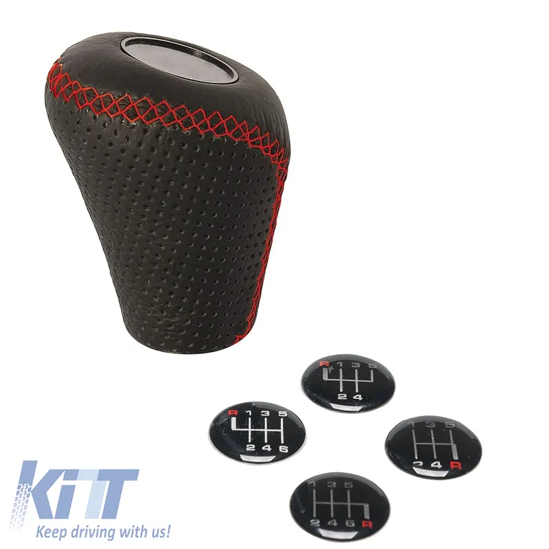 Shift Knob Universal Leather Oval Black With Red Stitches Suitable for Lift/Pressed Reverse 2505GRG