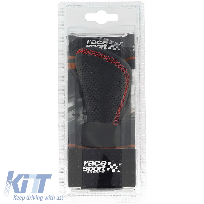 Shift Knob Universal Leather Oval Black With Red Stitches Suitable for Lift/Pressed Reverse 2505GRG