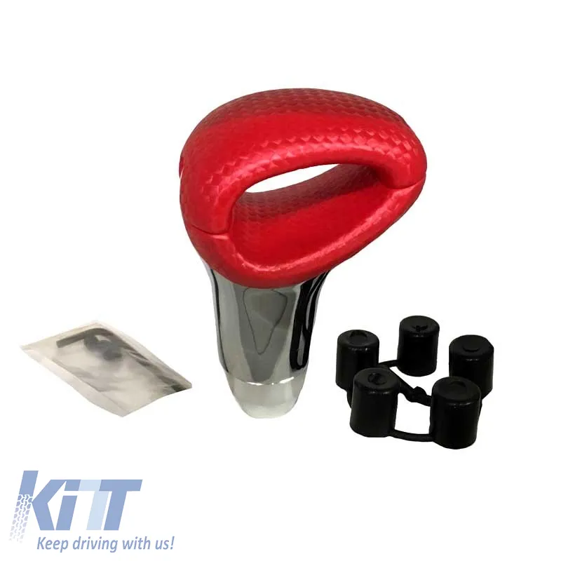 Shift Knob Universal Red/Nickel With Hole Suitable for Normal Reverse 37020
