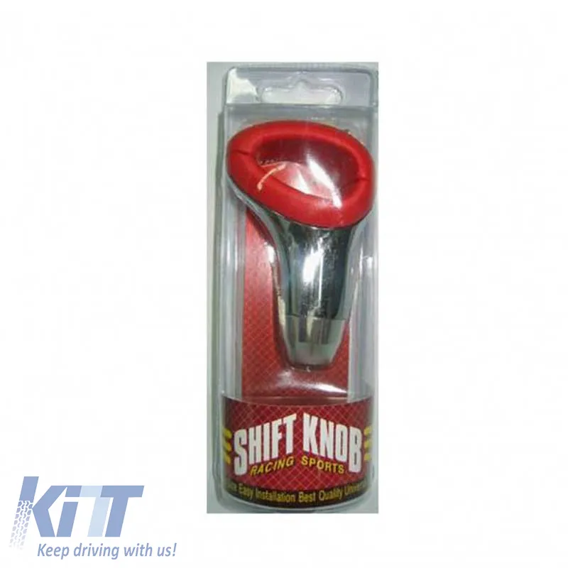 Shift Knob Universal Red/Nickel With Hole Suitable for Normal Reverse 37020