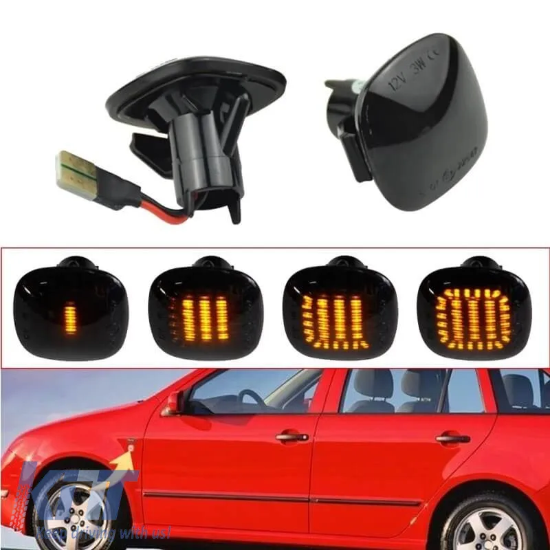 Side Fender Indicators suitable for Audi A3 8L 96-00 / A4 B5 94-98 / Skoda Octavia 97-04 / Fabia 00-04 Squares Led Dynamic Smoke 2 pcs