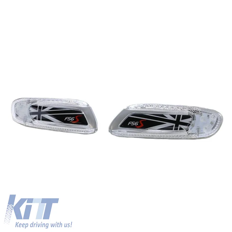 Side Fender Indicators suitable for Mini Cooper F56 13+ Union Jack Flag Black Led White 2 pcs