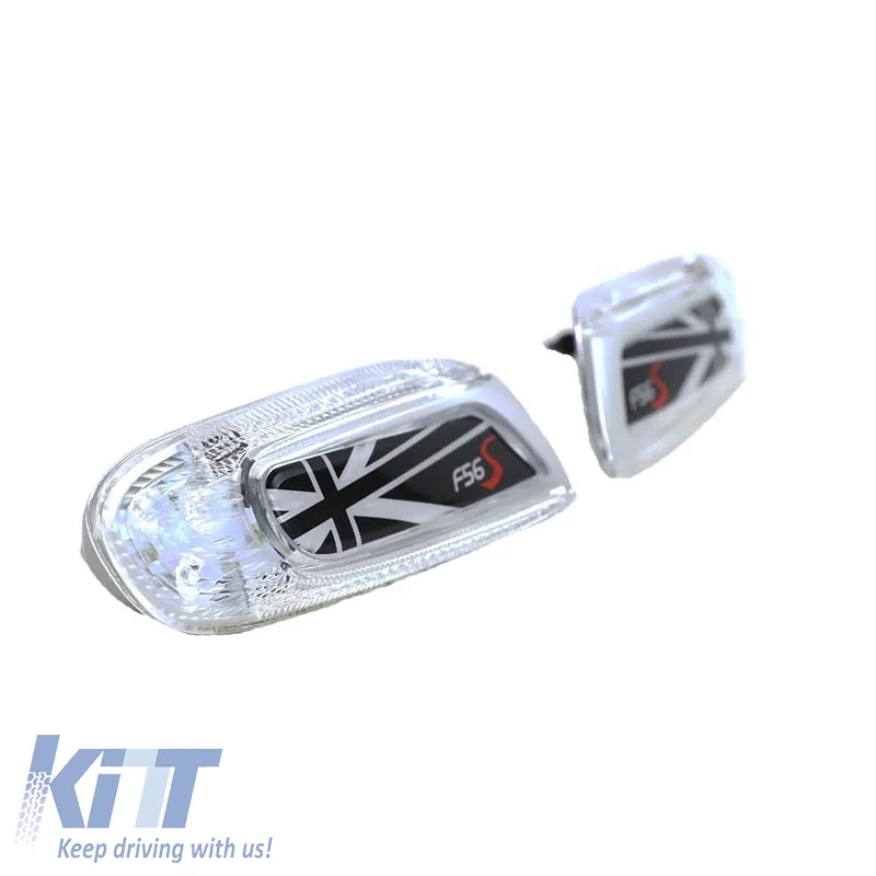 Side Fender Indicators suitable for Mini Cooper F56 13+ Union Jack Flag Black Led White 2 pcs