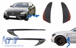 Side Fender Vents Trim Wing with Front Bumper Flaps Side Fins Flics suitable for Mercedes E-Class W213 S213 Carbon Look Edition
