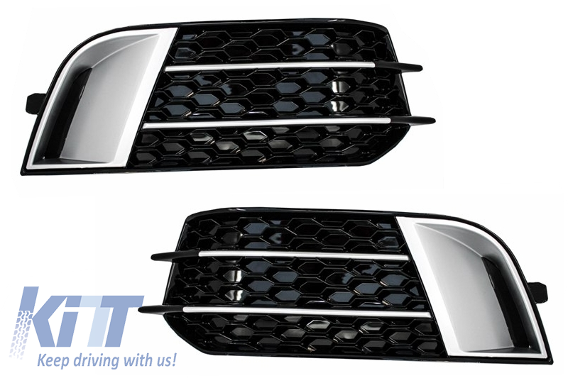 Oldalsó rácsok Ködlámpa burkolatok Audi A1 8X (2010-2015) RS1 Design Fekete szálcsiszolt alumínium betétekkel