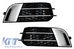 Side Grilles Fog Lamp Covers suitable for Audi A1 8X (2010-2015) RS1 Design Black with Brushed Aluminum Insertions