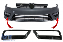 Side Grilles Front Bumper suitable for VW Golf VII 7 (2013-2017) R-Line Design Piano Black