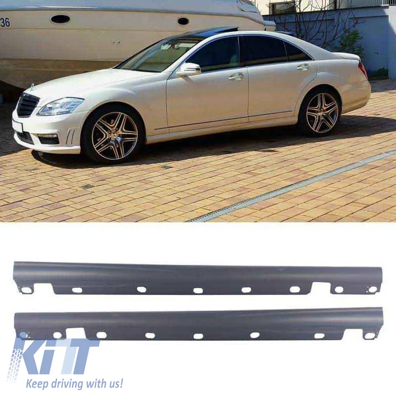 Side Skirts suitable for Mercedes-Benz S-Class W221 06-13 A Design S65 Look Long From Abs Plastic 2 pcs