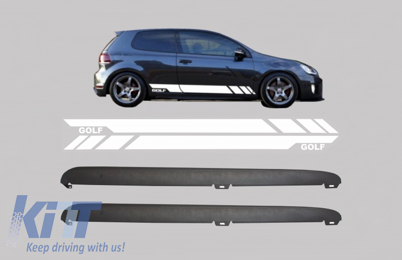 Side Skirts with Side Decals Sticker Vinyl White suitable for VW Golf VI  Golf 6 (2008-2014) GTI Design 