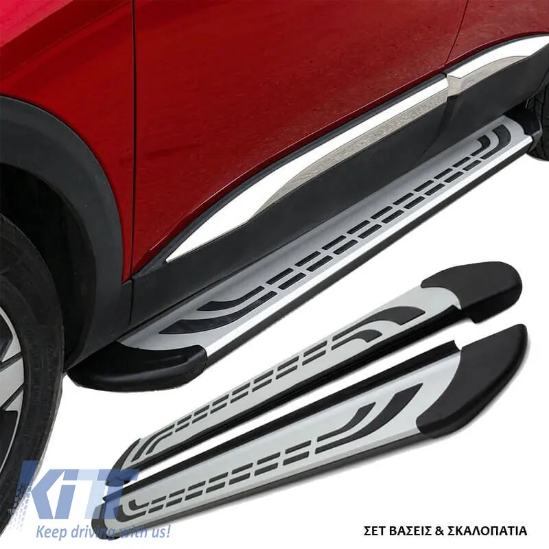 Side Steps with Brackets suitable for Nissan X-Trail 2014-2021 FABA Silver-Black 183cm 2 Pieces Aluminium