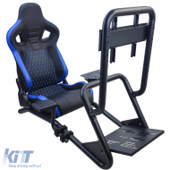 Sim Racing Komplett-Set Rohr 50mm Cockpit Sim Rig inkl. Sportsitz Schwarz Blau
