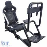 image-40-Sim Racing Komplett-Set Rohr 50mm Cockpit Sim Rig inkl. Sportsitz Schwarz Weiss