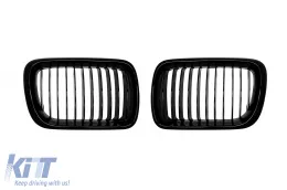 image-34-Single rib kidney grilles in black lacquer suitable for BMW 3 Series E36 sedan, touring, coupe, convertible, compact 1997-1999