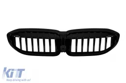 image-5-Single rib kidney grilles in black lacquer suitable for BMW 3 Series G20 sedan, G21 touring 2019-2022