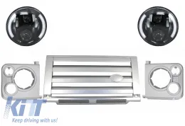 image-21-Sklop središnje rešetke i Prednja svijetla prikladan za Land ROVER Defender 90 110 (1990-2016) Srebrni SVX Dizjan sa 7-inčnim CREE LED Prednja svijetla Half Halo Black