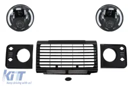 image-61-Sklop središnje rešetke i Prednja svijetla prikladan za Land ROVER Defender 90 110 (1990-2016) crni SVX Dizjan sa 7-inčnim CREE LED Prednja svijetla Half Halo crna