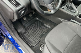 Specific rubber mats suitable for Ford Focus 2011-2018, 4-piece set, black color-image-6213979