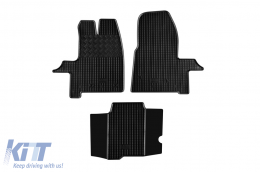 Specific rubber mats suitable for Ford Transit after 2015, Transit after 2016, Transit after 2020, 3 seats, 3-piece set, black color-image-6249393