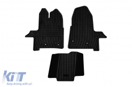 Specific rubber mats suitable for Ford Transit van after 2019, 3-piece set, black color-image-6250735
