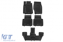 image-25-Specific rubber mats suitable for Jeep Grand Cherokee WL USA version L after 2021, with 6 seats, MHEV and 4x4, 5-piece set, black color