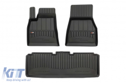 Specific rubber mats suitable for Tesla Model S 2012-2021 from Frogum 3D ProLine series, 3-piece set, black color, with 24-month warranty - ABFMT6017597