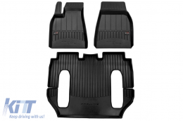 Specific rubber mats suitable for Tesla Model X after 2015 for the 6-seat version, 3-piece set, black color, with 24-month warranty-image-6221684