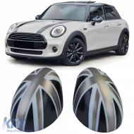 image-60-Spiegelkappen Union Jack schwarz grau geeignet für Mini F54 F55 F56 F57 13-18
