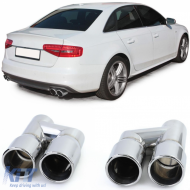 image-60-Sport exhaust tailpipes 76mm twin pipe stainless steel pair for Audi A4 B8 sedan 07-15