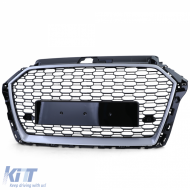 Sport grille honeycomb grille black gloss silver for Audi A3 8V 16-20 without ACC-image-6257549