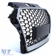 Sport grille honeycomb grille black gloss silver for Audi A3 8V 16-20 without ACC-image-6257551