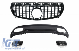 Sport Pack Rear Diffuser with Exhaust Tips Tailpipe Suitable for Mercedes A-Class W176 (2012-up) with Central Grille GT-R Panamericana Design All Black - CORDMBW176AMGFGCN