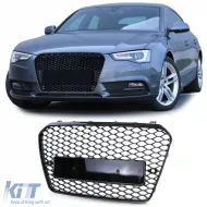 image-43-Sport radiator grille grill without emblem gloss black for Audi A5 B8 8T 11-17