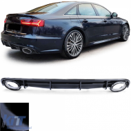 Sport rear diffuser gloss black with chrome tailpipes for Audi A6 C7 4G 14-18 - ODRBDA6013413