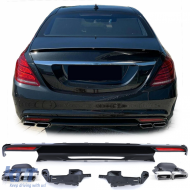 Sport rear diffuser gloss black with tailpipes for Mercedes S-Class W222 13-17 - ODRBDM6013477
