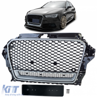 image-51-Sportgrill Honigwaben schwarz glänzend silber geeignet für Audi A3 Typ 8V 12-16