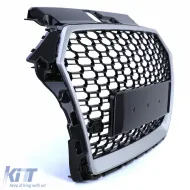 Sportgrill Wabenstruktur schwarz glänzend silber geeignet für Audi A3 8V 16-20 ohne ACC-image-6257551