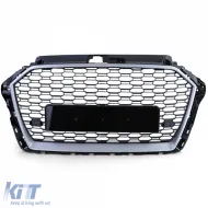 Sportgrill Wabenstruktur schwarz glänzend silber geeignet für Audi A3 8V 16-20 ohne ACC-image-6257552
