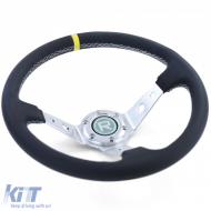 Sportlenkrad dished TYP 2 aus echtem Leder alu schwarz 350mm geeignet für Momo Sparco-image-6196088