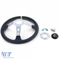 Sportlenkrad dished TYP 2 aus echtem Leder alu schwarz 350mm geeignet für Momo Sparco-image-6196089