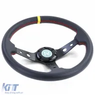 Sportlenkrad in Tellerform, schwarzes Leder mit gelbem 12-Uhr-Markierung, Ø 350 mm-image-6192202