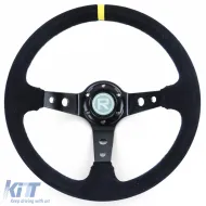 image-64-Sportlenkrad Typ 3, scheibenförmig, aus echtem schwarzem Wildleder, 350mm, geeignet für Momo Sparco